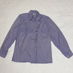 Striped Button-Up Shirt in Navy and White